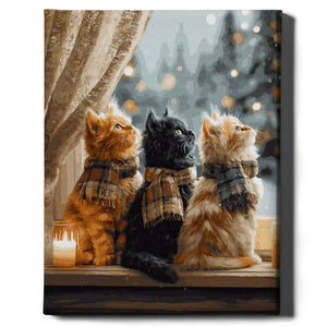 Картина по номерам Три котенка зимой, Sovabooks, изображение с изображением котят на зимнем фоне для раскрашивания
