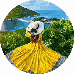 Круглая картина по номерам Девушка и солнце, набор для творчества Sovabooks, художественный комплект для рисования.