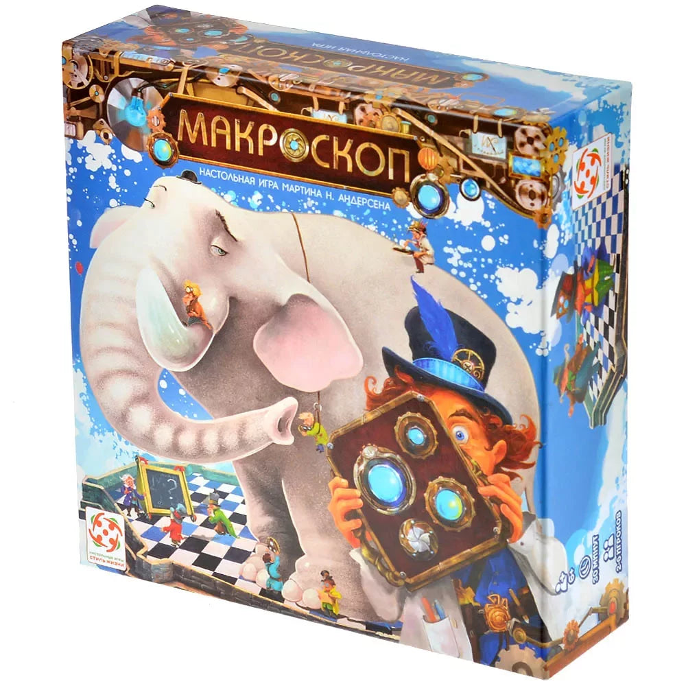 Настольная игра "Микроскоп" Sovabooks для детей, включает игровое поле и мини-микроскоп для исследования.