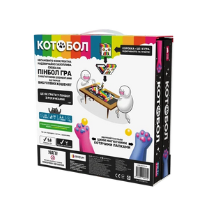 Настольная игра "Котобол" от Sovabooks для детей, изображение игрового поля и фигурок на игровом столе