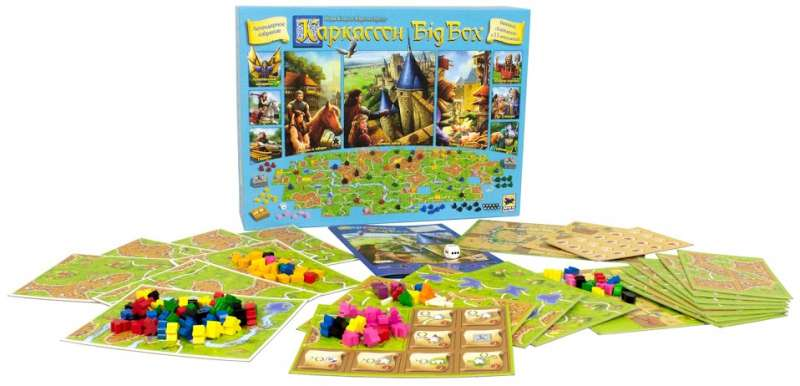 Настольная игра Каркассон Big Box от SOVABOOKS, стратегическая игра для всей семьи, на изображении коробка с игровым набором