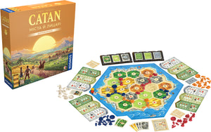 Настольная игра CATAN: Міста й лицарі, стратегическая игра для любителей настолок, изображение коробки и компонентов.