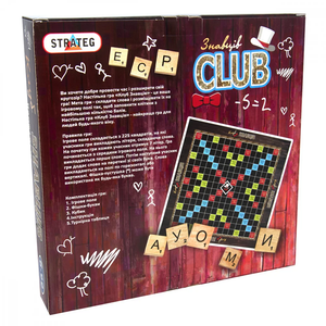 Настольная игра Знавців CLUB от Sovabooks для вечеринок и развлечений, изображение коробки с игрой на белом фоне.