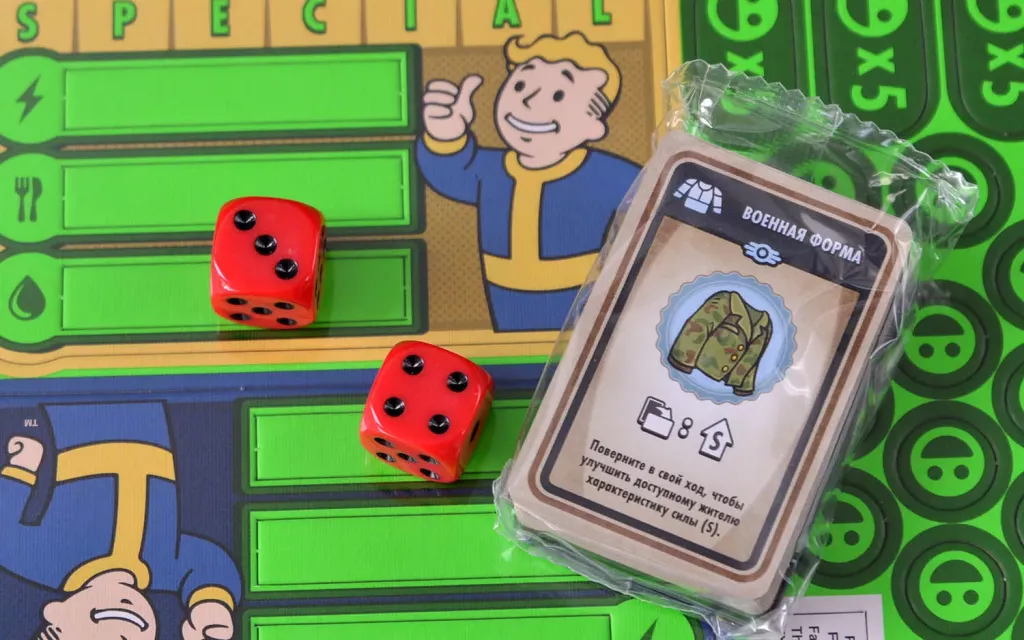 Настольная игра Fallout Shelter от SOVABOOKS, изображение коробки и игрового оформления.