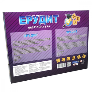 Настольная игра Ерудит от Sovabooks, семейная игра для развития логики и стратегического мышления, изображение коробки.