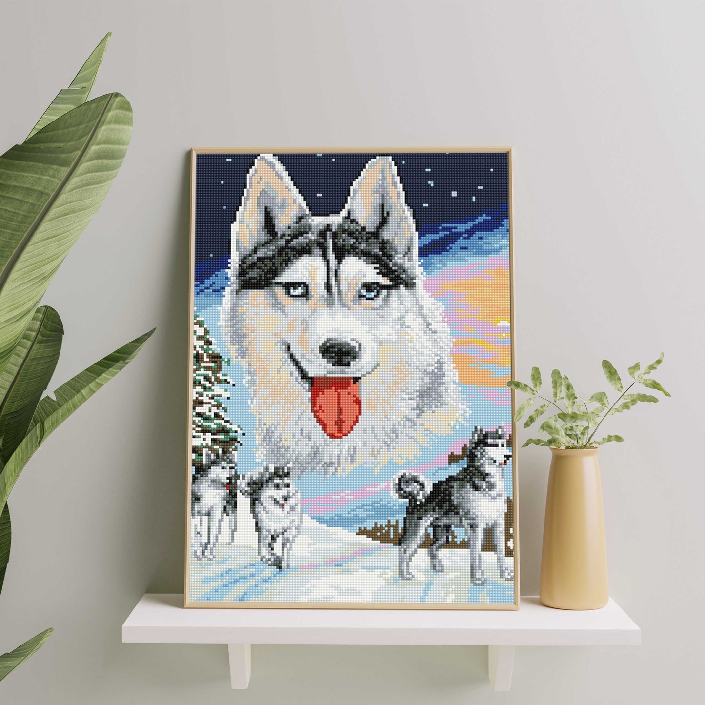 Алмазная мозаика Хаски на севере Sovabooks, 40x50 см, набор для творчества с изображением собаки хаски на севере