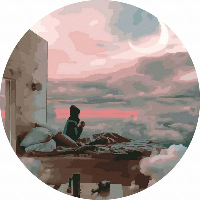 Круглая картина по номерам Дом в облаках