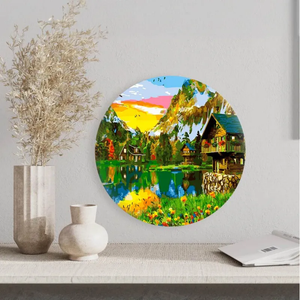 Круглая картина по номерам Деревушка