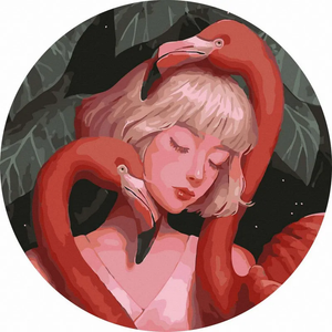 Круглая картина по номерам Фламинго