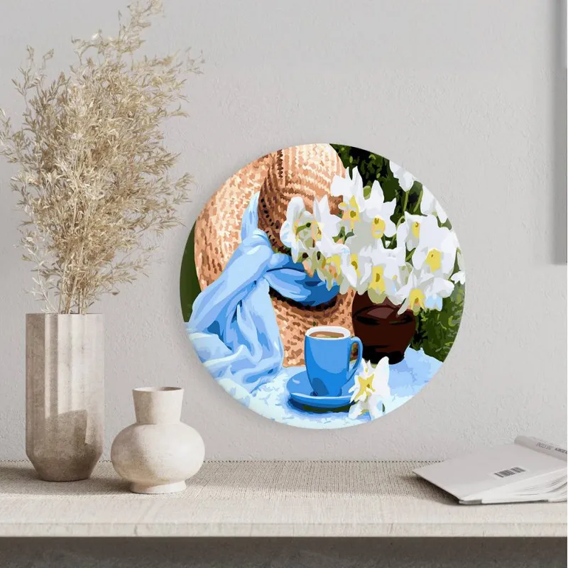 Круглая картина по номерам Чашечка чая