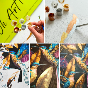 Картина по номерам Девушка в белом платье (Золотая краска, черное полотно)