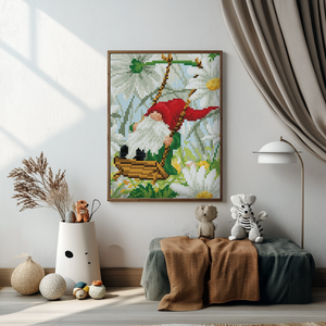 Алмазная мозаика  Гном и маргаритки (20х30)