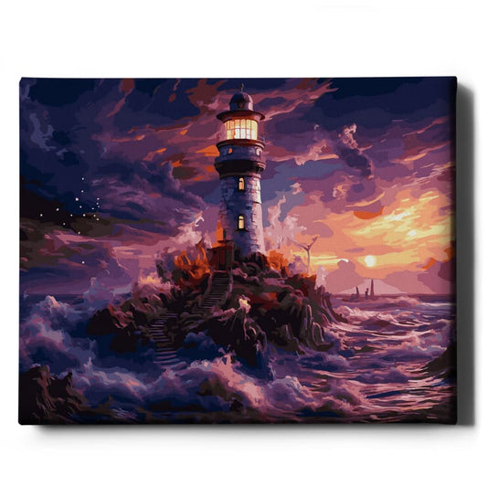 Картина по номерам Маяк во время шторма