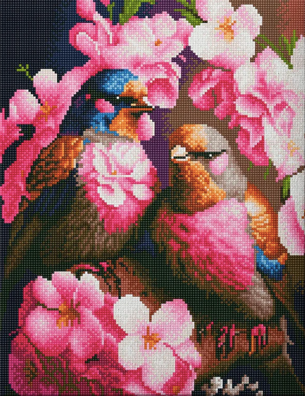 Алмазная мозаика Розовые птички, набор для творчества Sovabooks, 40x50 см, яркие птички на изображении
