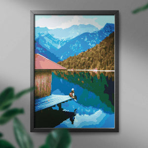 Алмазная мозаика Sovabooks "Тишина в горах" 40x50 см, набор для творчества с изображением горной природы.