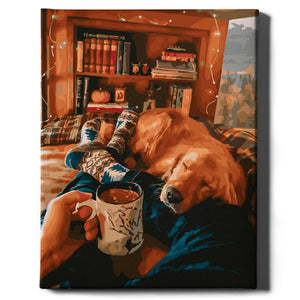 Картина по номерам кофе и собака от Sovabooks, набор для творчества с изображением кофе и собаки, художественный комплект