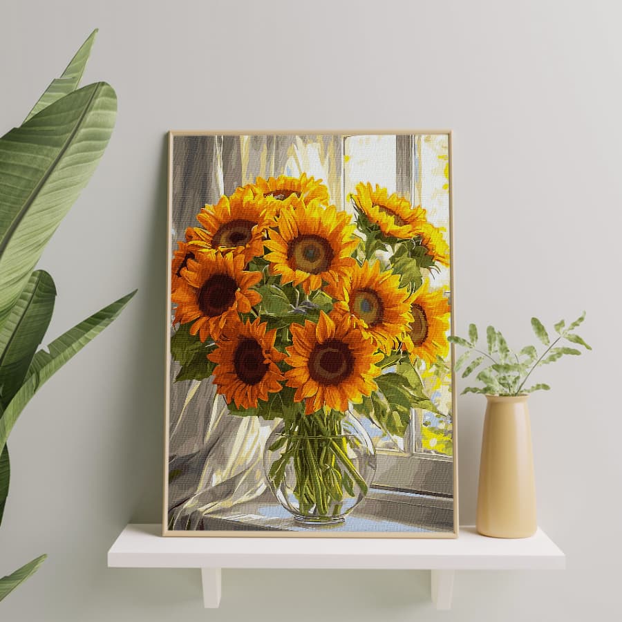 Картина по номерам Подсолнухи у окна