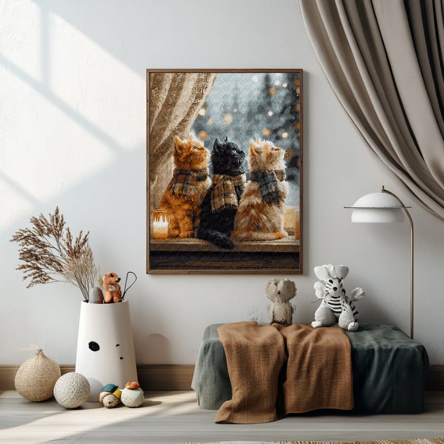 Картина по номерам Три котенка зимой