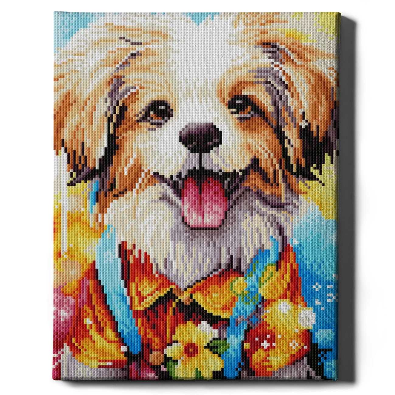 Алмазная мозаика Собака в рубашке Sovabooks, 30x40 см, изображение собаки в рубашке с алмазной вышивкой.