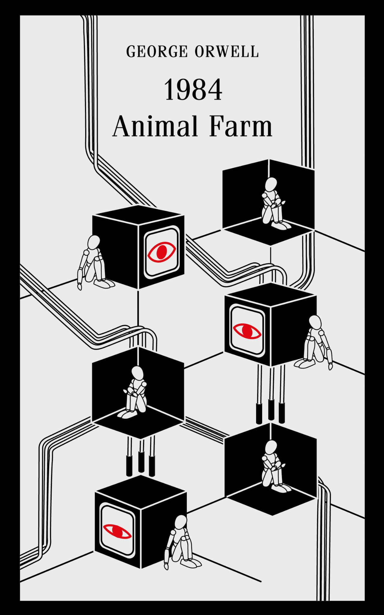 Обложка книги для изучения языка 1984 и Animal Farm от SOVABOOKS, изображение с названиями и иллюстрациями