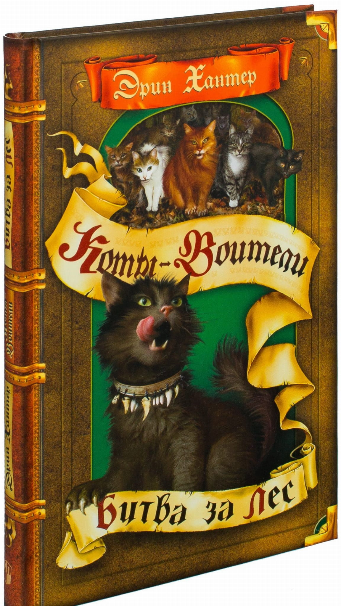 Детская книга "Коты-воители. Битва за лес" от SOVABOOKS, изображение обложки с котами и лесным пейзажем.