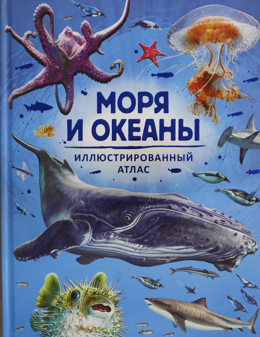 Детская книга "Моря и океаны. Иллюстрированный атлас" с яркими морскими иллюстрациями и картами океанов.