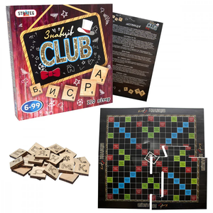 Настольная игра Знавців CLUB от Sovabooks для вечеринок и игр, изображение коробки с названием и логотипом.