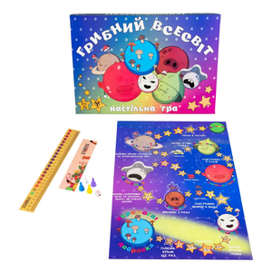 Настольная игра Грибний всесвіт от Sovabooks для детей, развивающая логическое мышление и воображение, изображение на упаковке