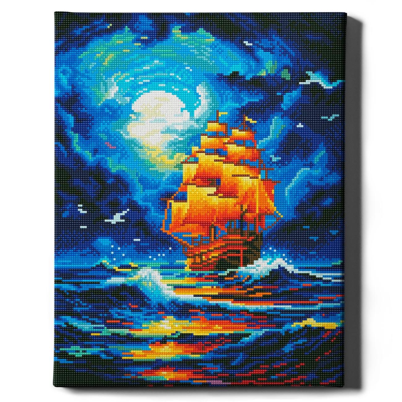 Алмазная мозаика Sovabooks "Корабль и Луна" 40x50 см, изображение корабля и луны в ярких цветах для творчества.