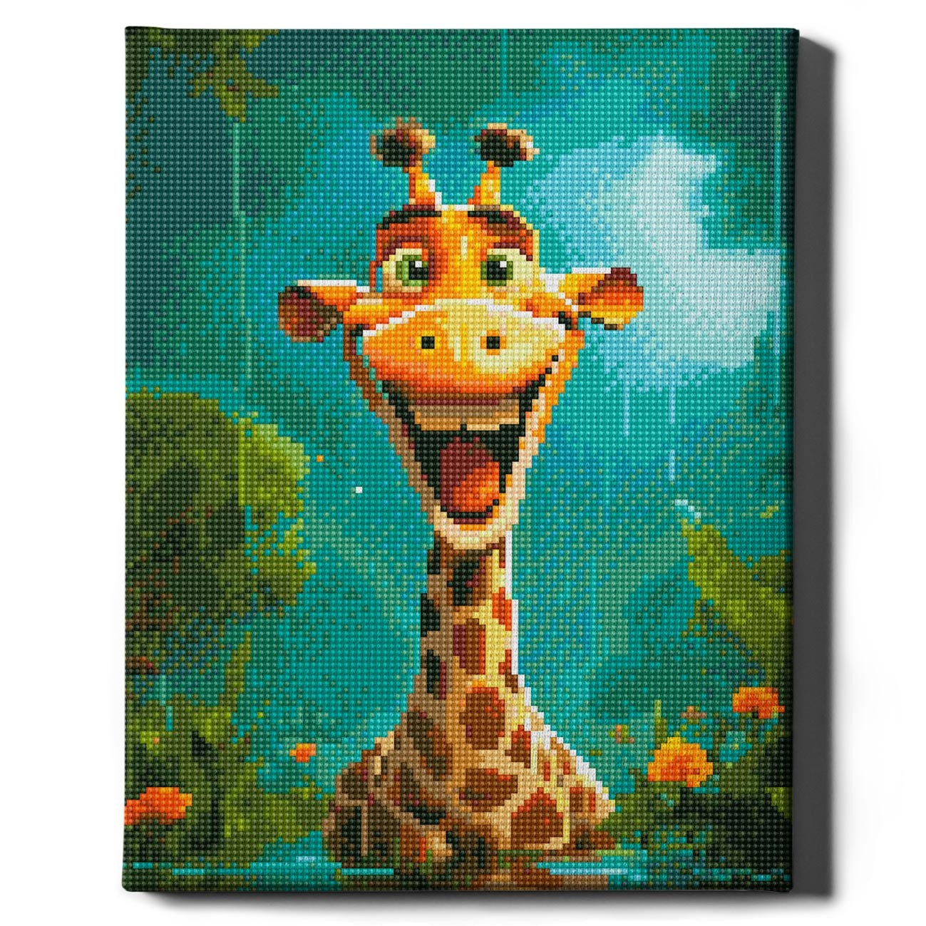 Алмазная мозаика "Улыбка жирафа" Sovabooks, набор для творчества 30x40 см с изображением улыбающегося жирафа.